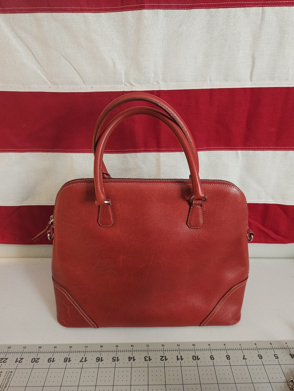 Vintage Ann Taylor Red Leather Dome Satchel Purse Bag